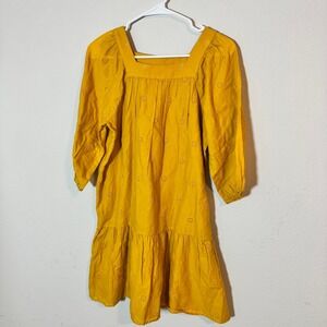 Cat & Jack Girls XL 14/16 Mustard Yellow Eyelet Tiered Puff Sleeve Dress Boho
